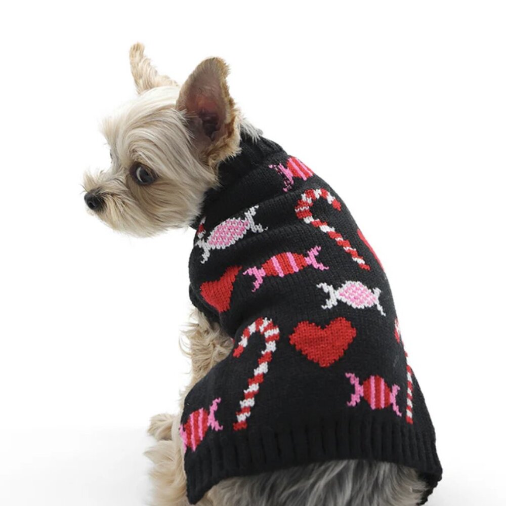 Dogo black candy hearts dog sweater medium
